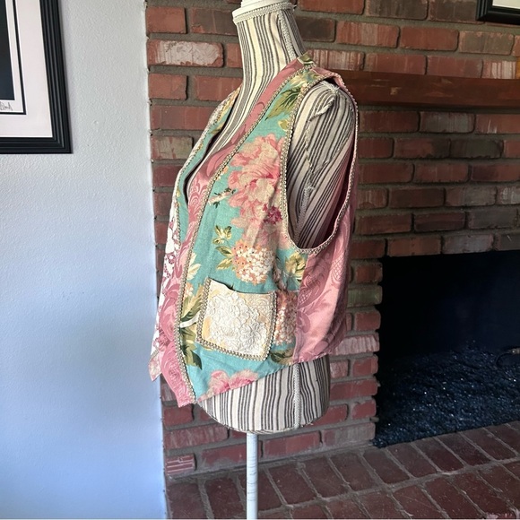 VTG Rag Retro Mixed Media Floral Print Open Vest OS - Picture 4 of 10